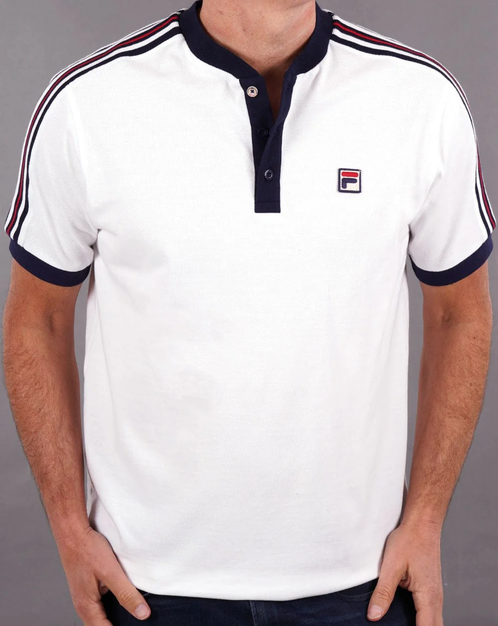 Fila Vintage Collarless Polo Shirt White - Image 3