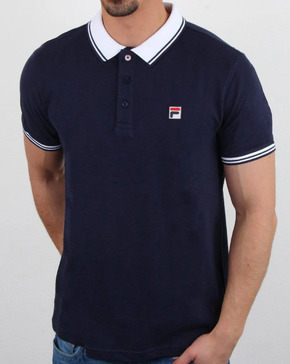 Fila Vintage Contrast Polo Shirt Navy/White - Image 2