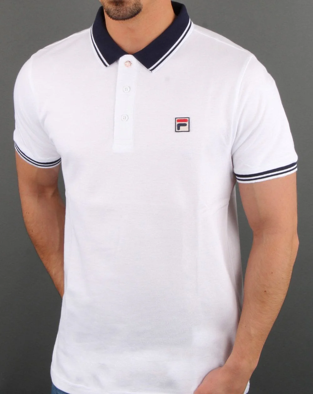 Fila Vintage Contrast Polo Shirt White/Navy - Image 2