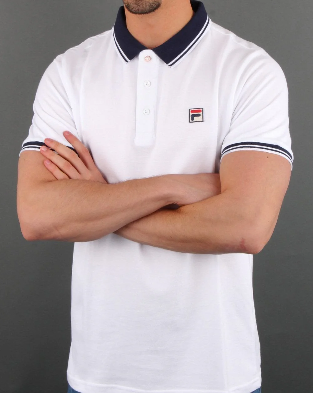 Fila Vintage Contrast Polo Shirt White/Navy - Image 4