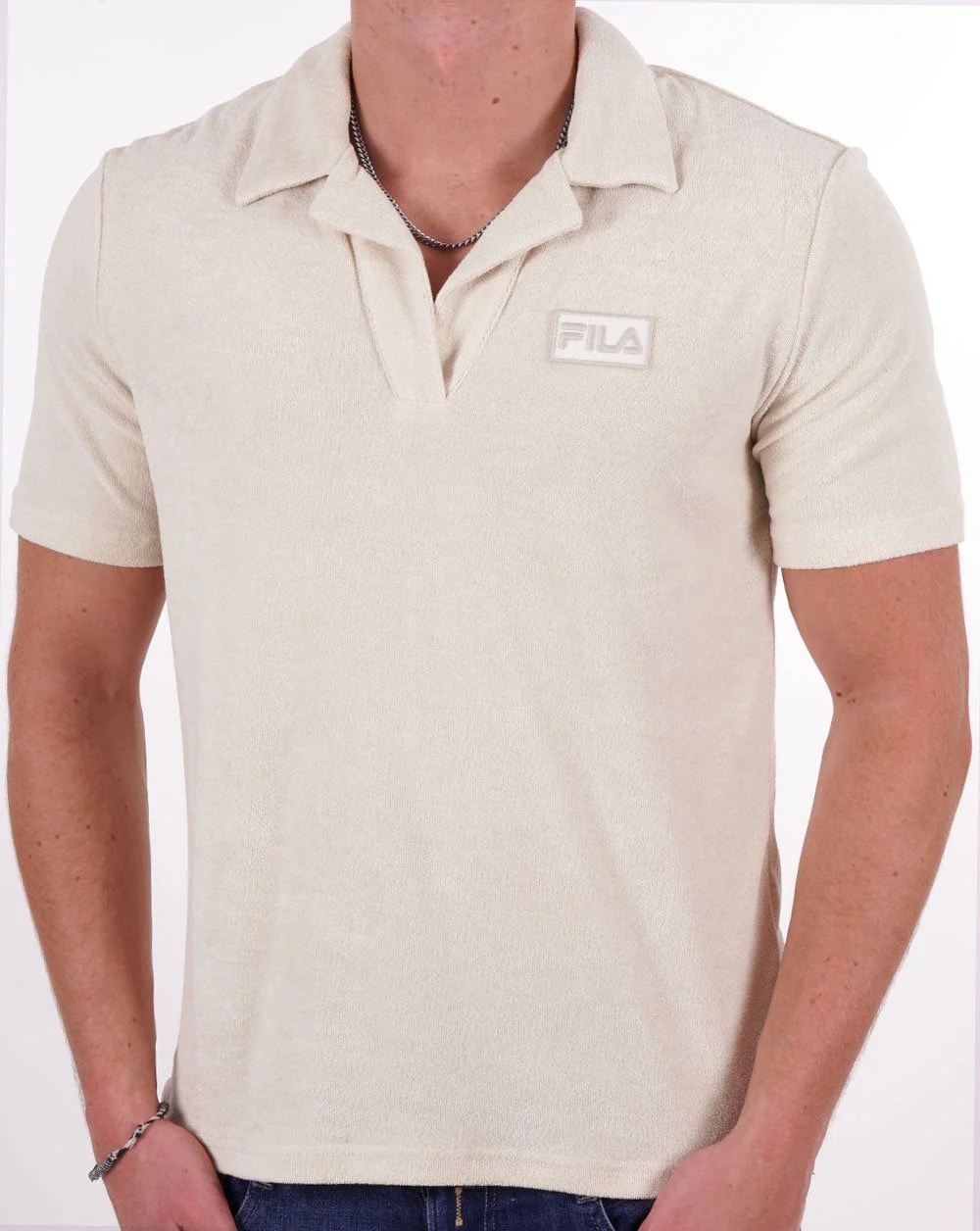 Fila Vintage Dill Towelling Polo Shirt Oatmeal - Image 3