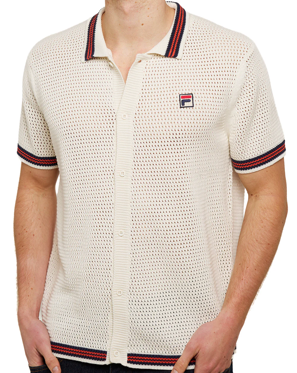 Fila Vintage Full Button Crochet Shirt Gardenia - Image 3