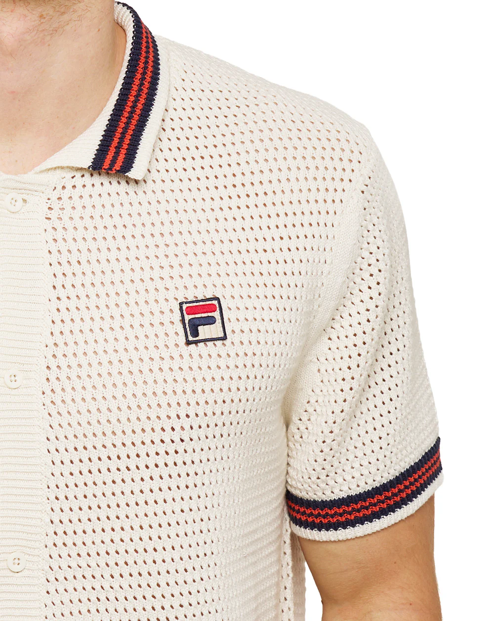 Fila Vintage Full Button Crochet Shirt Gardenia - Image 4