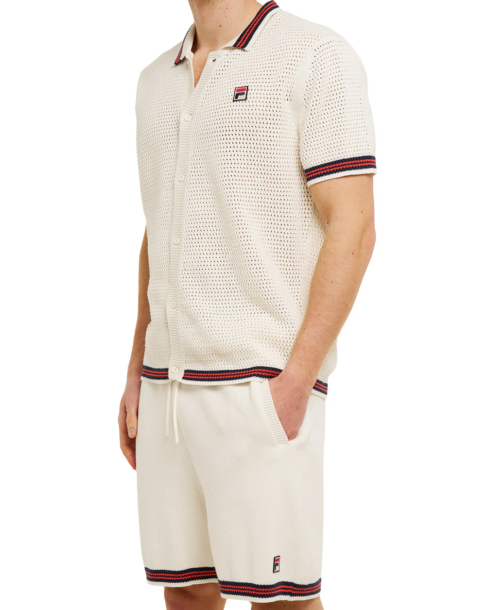 Fila Vintage Full Button Crochet Shirt Gardenia - Image 5