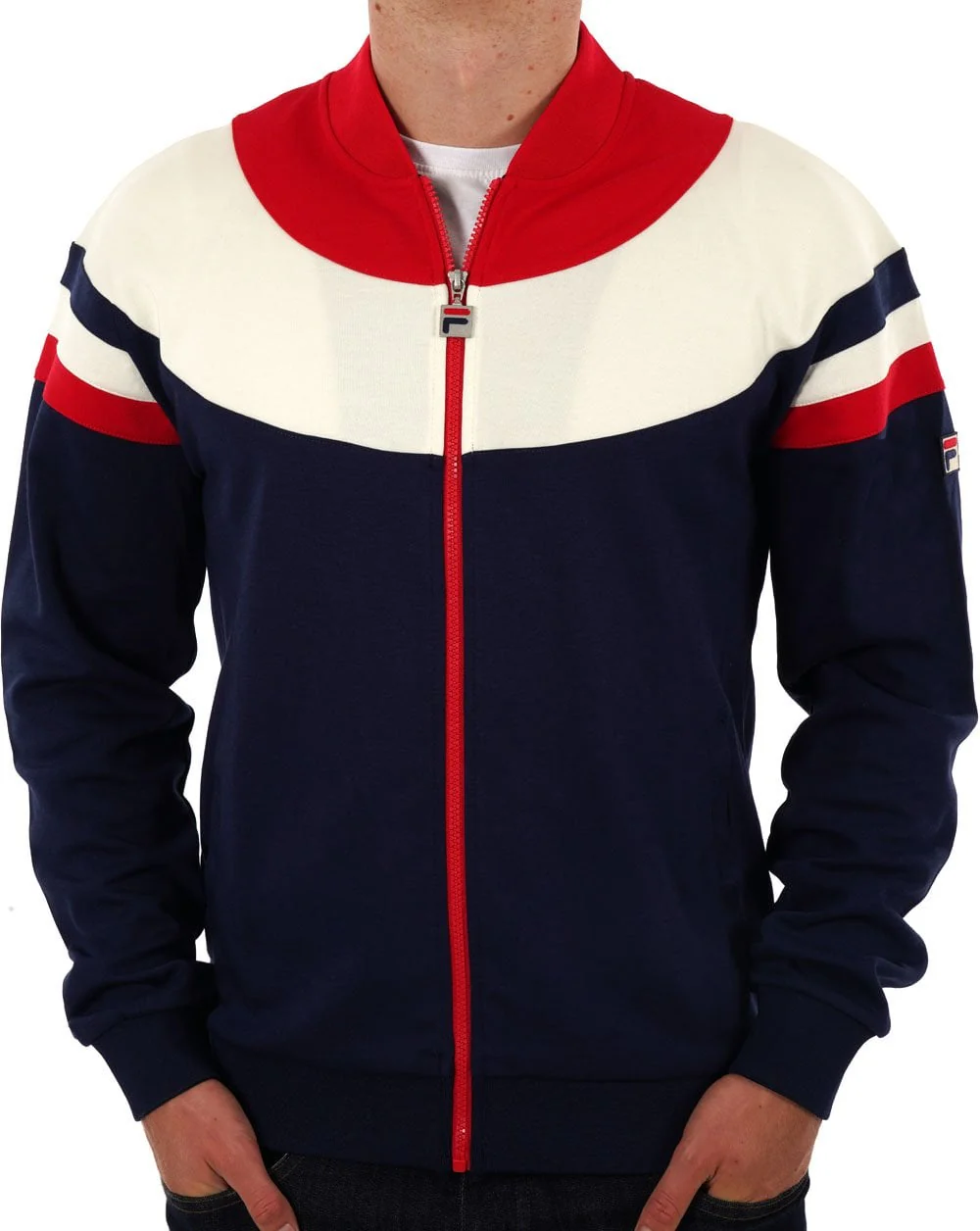 Fila Vintage Donny Track Top Navy Red Ecru - Image 3