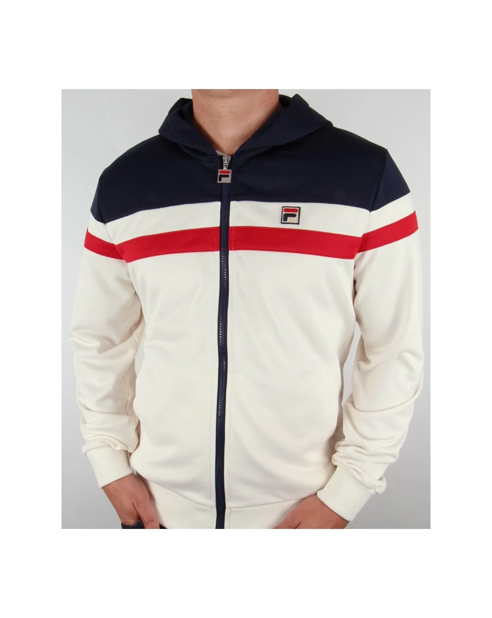 Fila Vintage Dyamo Hooded Track Top Gardenia/navy/red