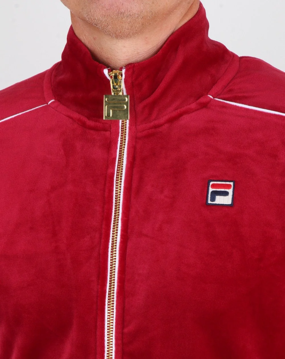 Fila Vintage Finest Velour Track Top Deep Red - Image 2