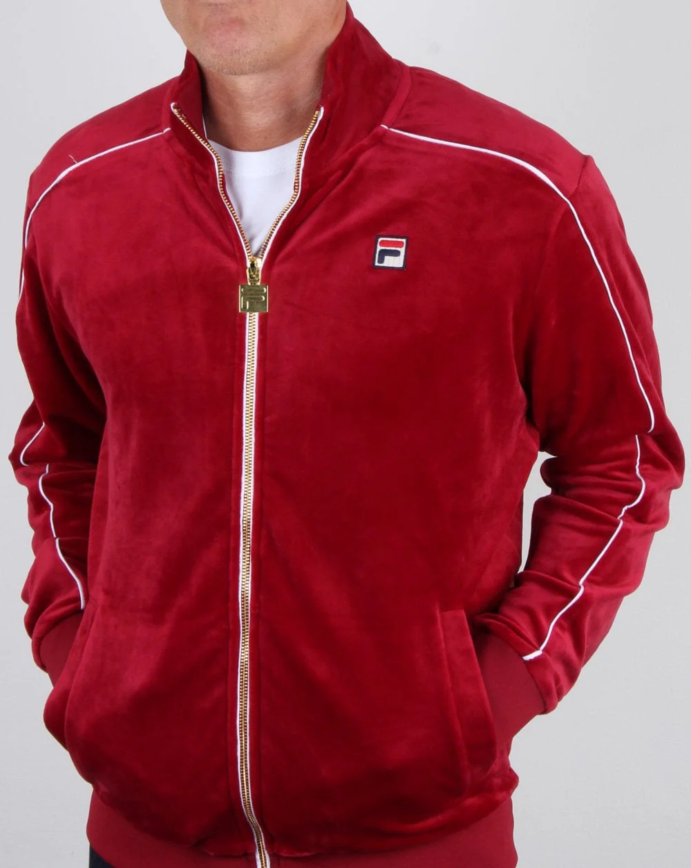 Fila Vintage Finest Velour Track Top Deep Red - Image 3