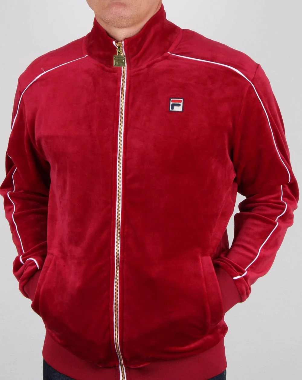 Fila Vintage Finest Velour Track Top Deep Red - Image 4
