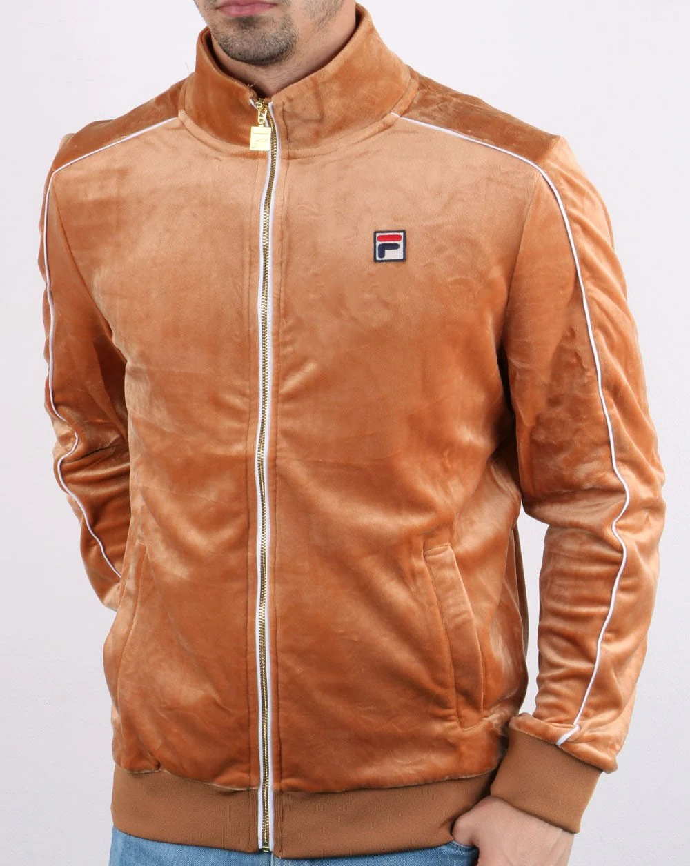 Fila Vintage Finest Velour Track Top Rust Orange - Image 2