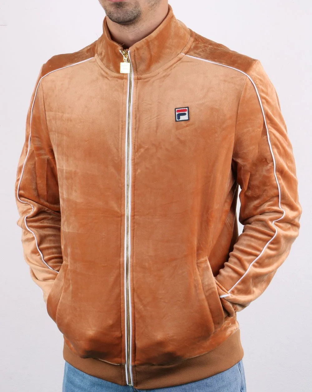 Fila Vintage Finest Velour Track Top Rust Orange - Image 3