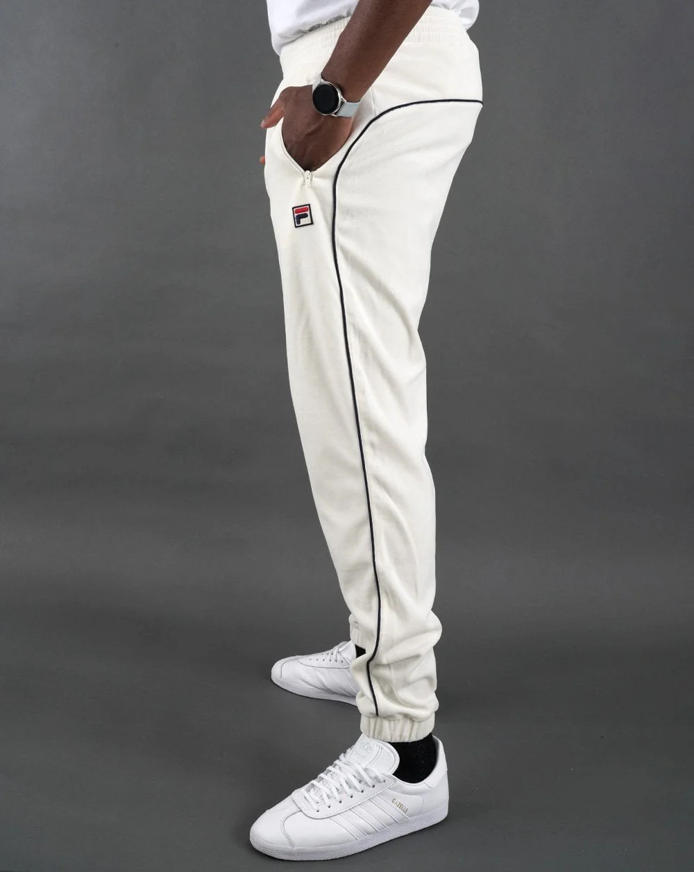 Fila Vintage Frankie Velour Track Pants Off White/Navy - Image 2