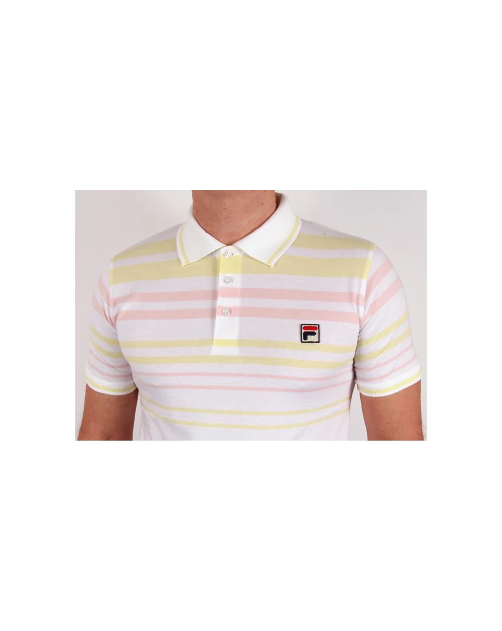 Fila Vintage Geeza Point Polo Shirt White/Pink/Yellow - Image 2