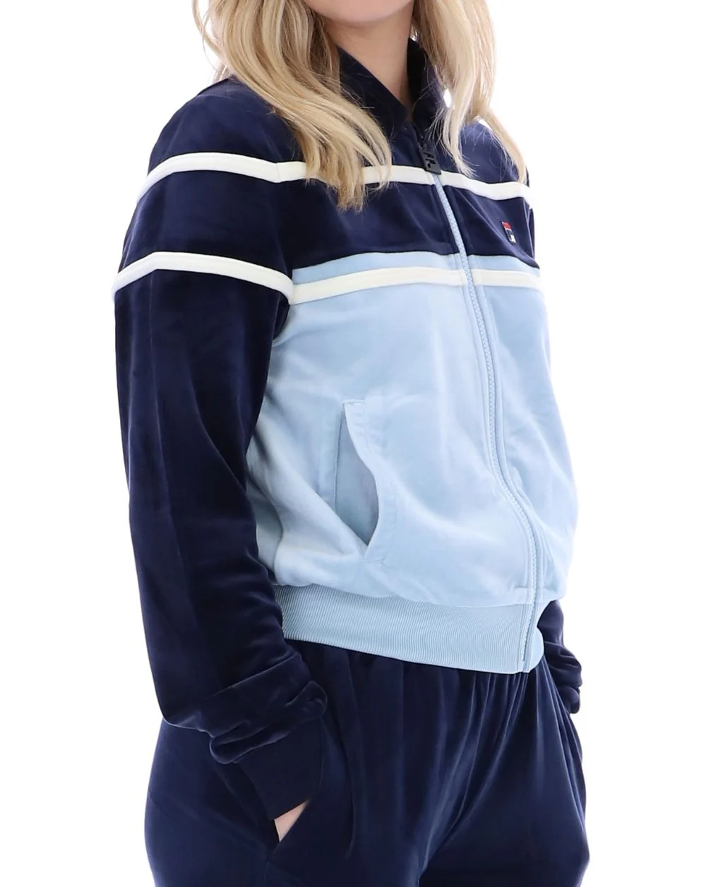 Fila Vintage Giovana Velour Track Top Navy/Sky Blue - Image 4