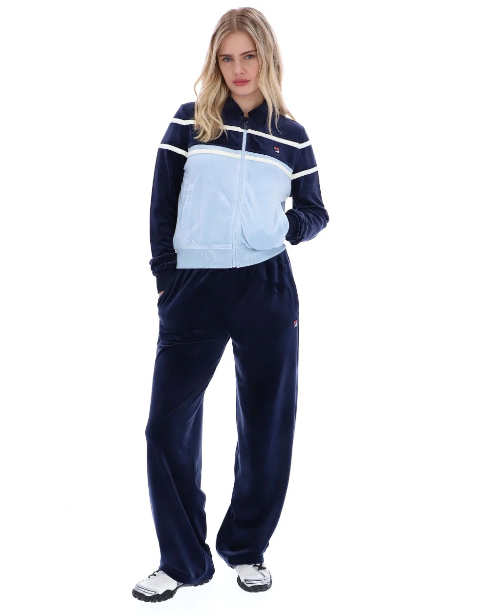 Fila Vintage Giovana Velour Track Top Navy/Sky Blue - Image 6