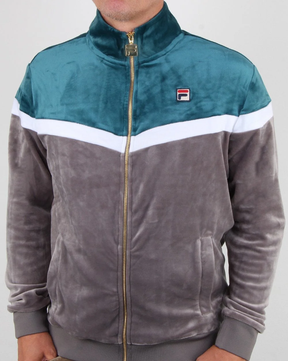 Fila Vintage Harry Velour Track Top Charcoal/Atlantic Deep Blue