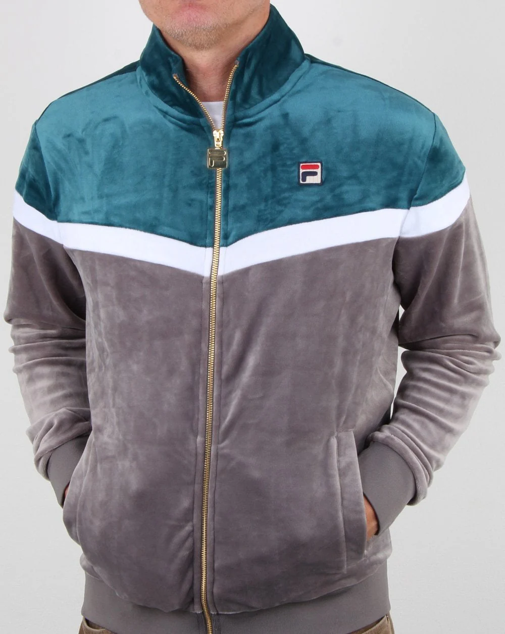 Fila Vintage Harry Velour Track Top Charcoal/Atlantic Deep Blue - Image 3