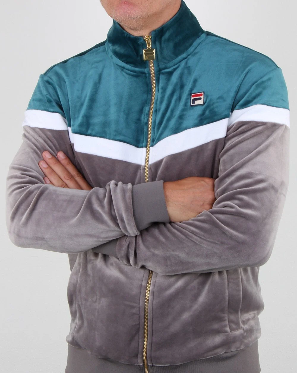Fila Vintage Harry Velour Track Top Charcoal/Atlantic Deep Blue - Image 4