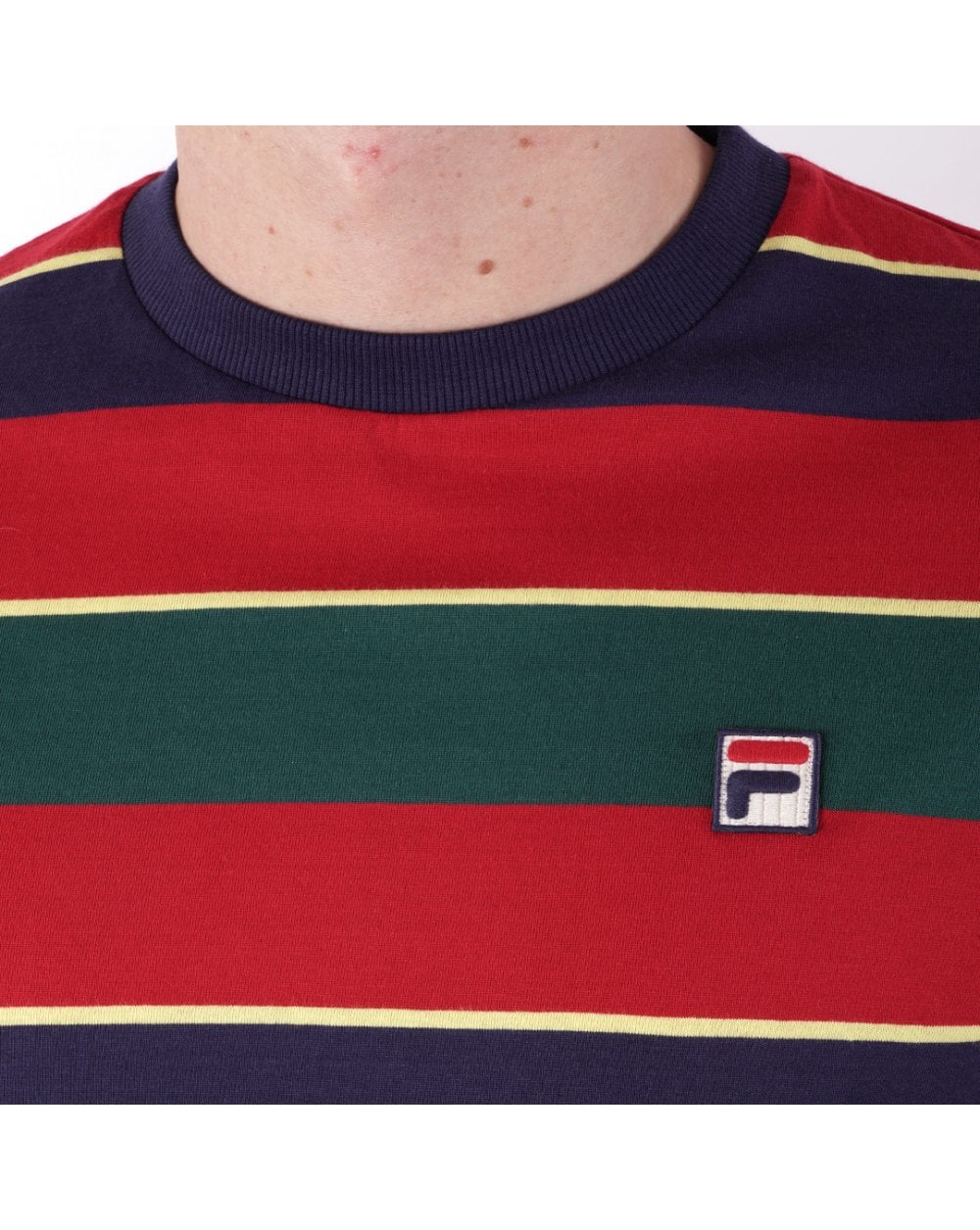 Fila Vintage Jaxon Stripe T Shirt Red/Navy/Green - Image 2