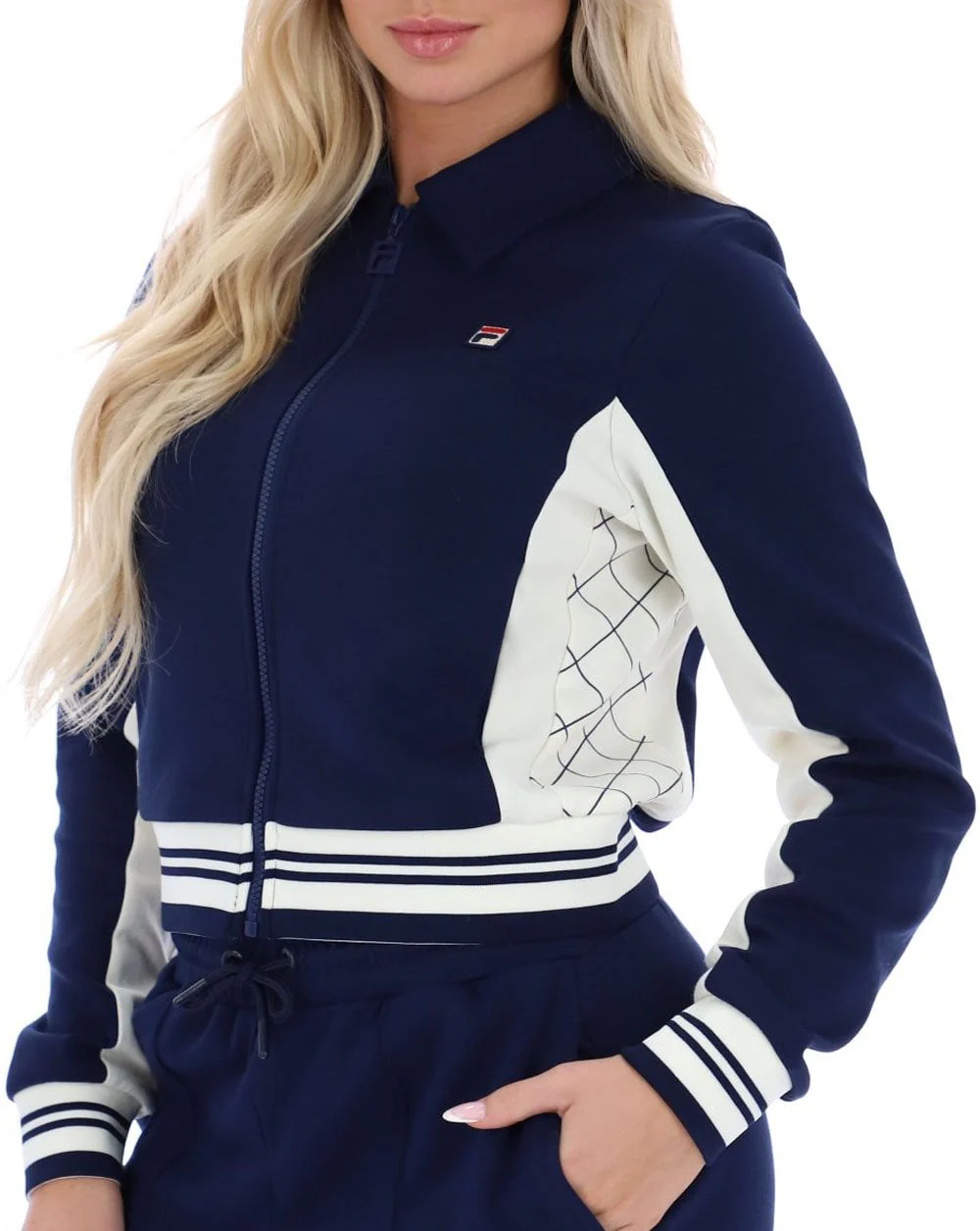 Fila Vintage Jelena Cropped Track Top Navy/Gardenia - Image 2