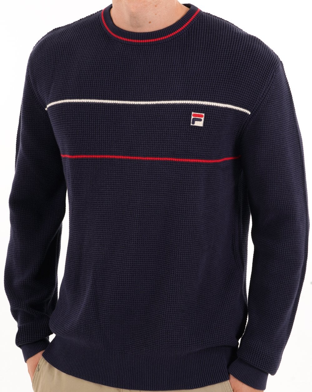 Fila Vintage 2 Stripe Waffle Knit Navy - Image 3