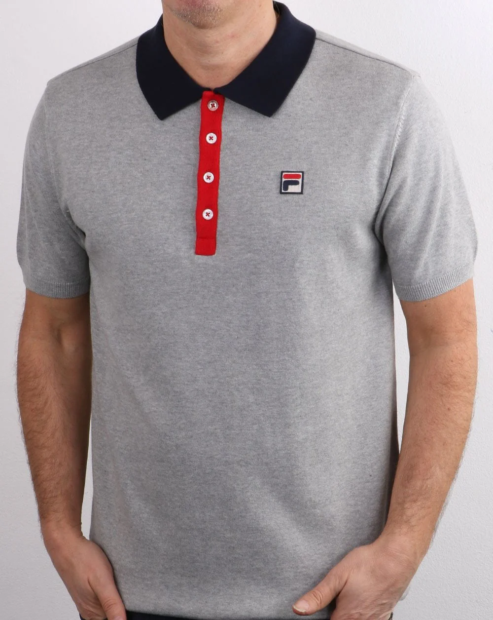 Fila Vintage knitted Santiago Polo Shirt Grey Marl