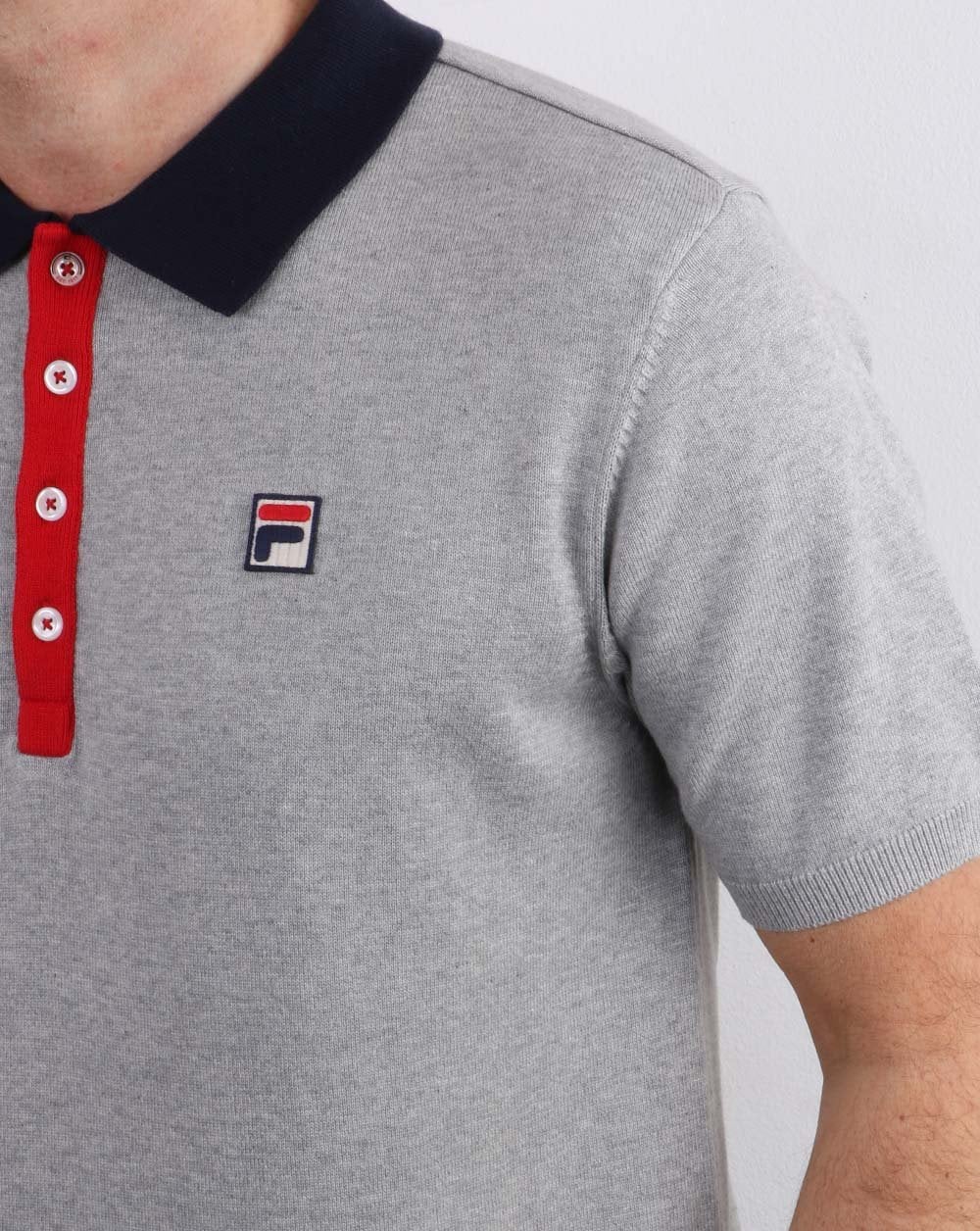 Fila Vintage knitted Santiago Polo Shirt Grey Marl - Image 2
