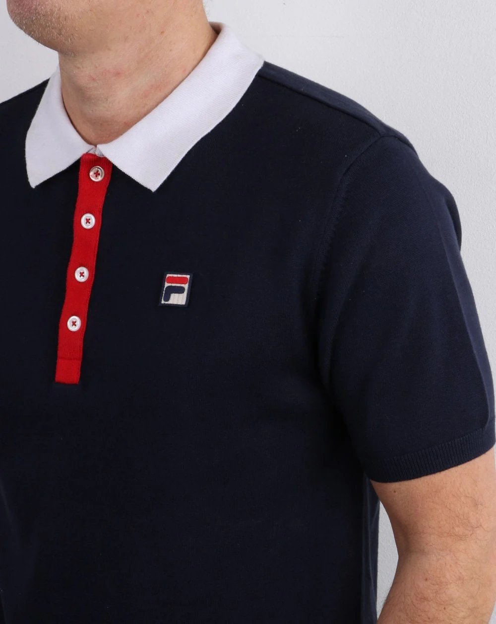Fila Vintage knitted Santiago Polo Shirt Navy - Image 2