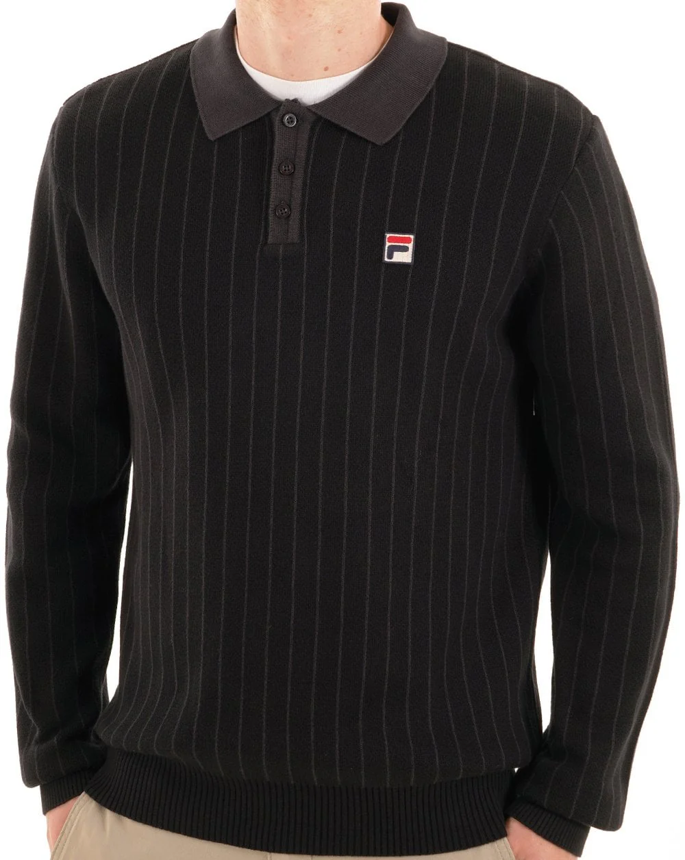 Fila Vintage Kobe Knit Polo Black Charcoal - Image 3