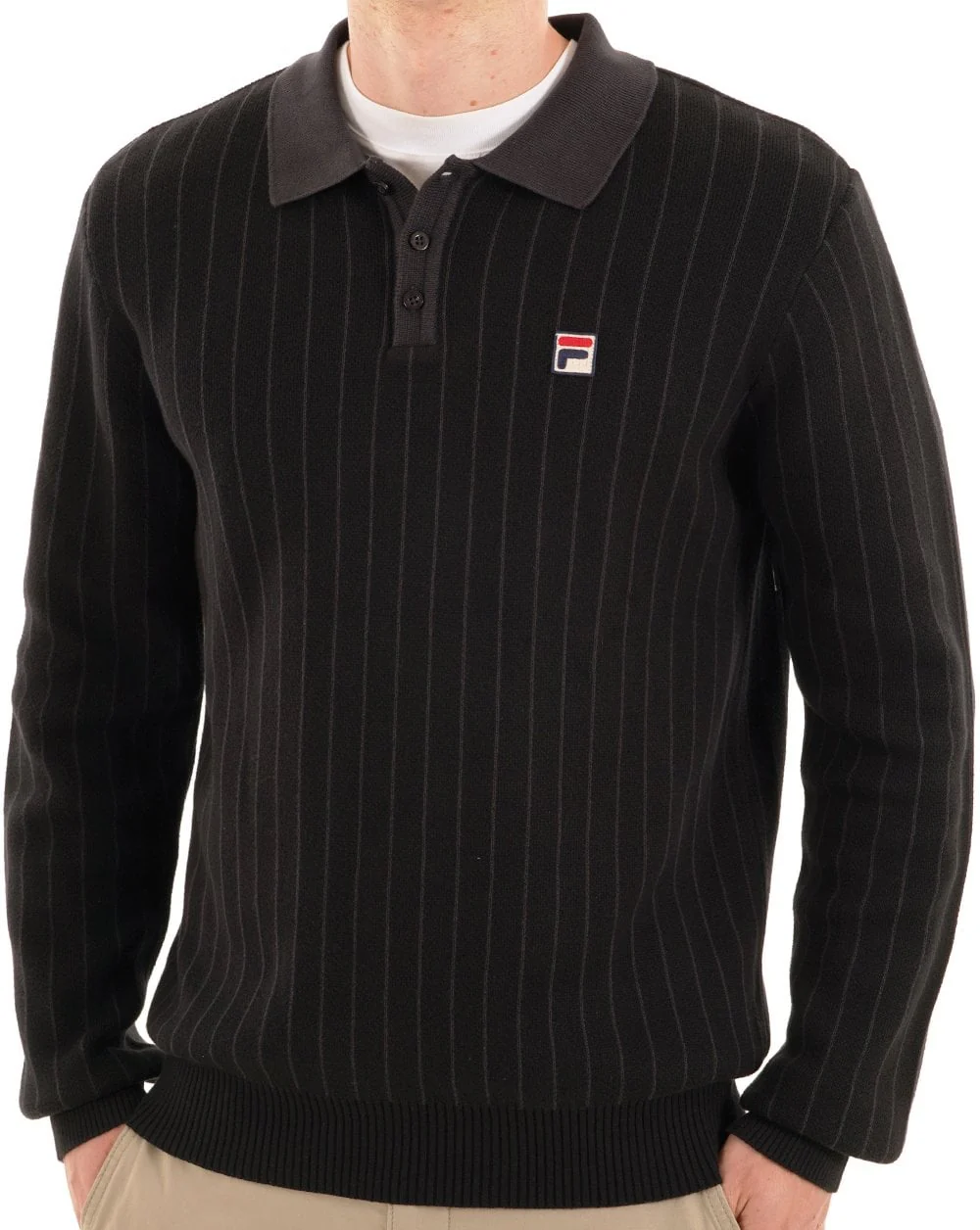Fila Vintage Kobe Knit Polo Black Charcoal - Image 4