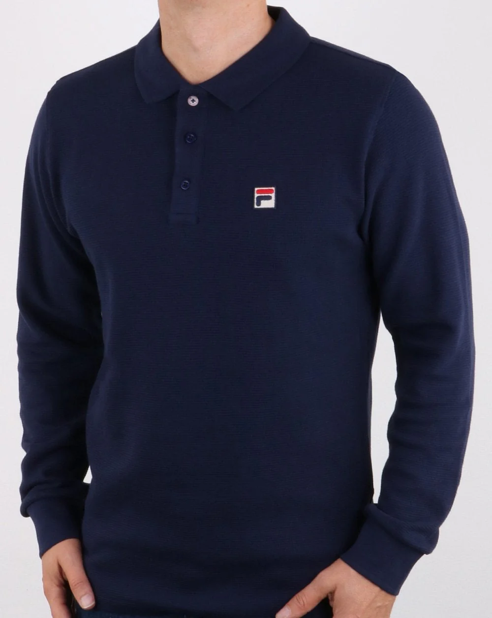 Fila Vintage Long Sleeve Polo Shirt Navy