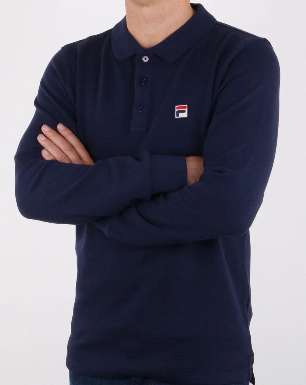 Fila Vintage Long Sleeve Polo Shirt Navy - Image 3