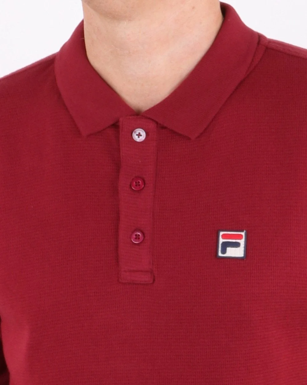 Fila Vintage Long Sleeve Polo Shirt Tibetan Red - Image 2