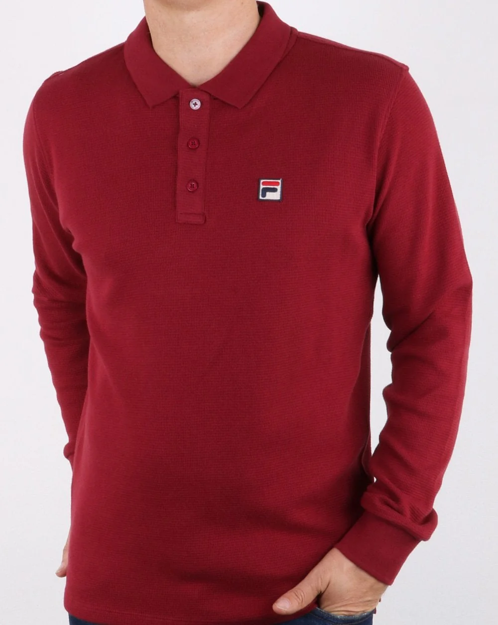 Fila Vintage Long Sleeve Polo Shirt Tibetan Red - Image 4