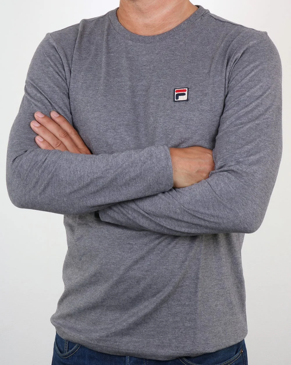 Fila Vintage Long Sleeve T Shirt Grey Marl - Image 3