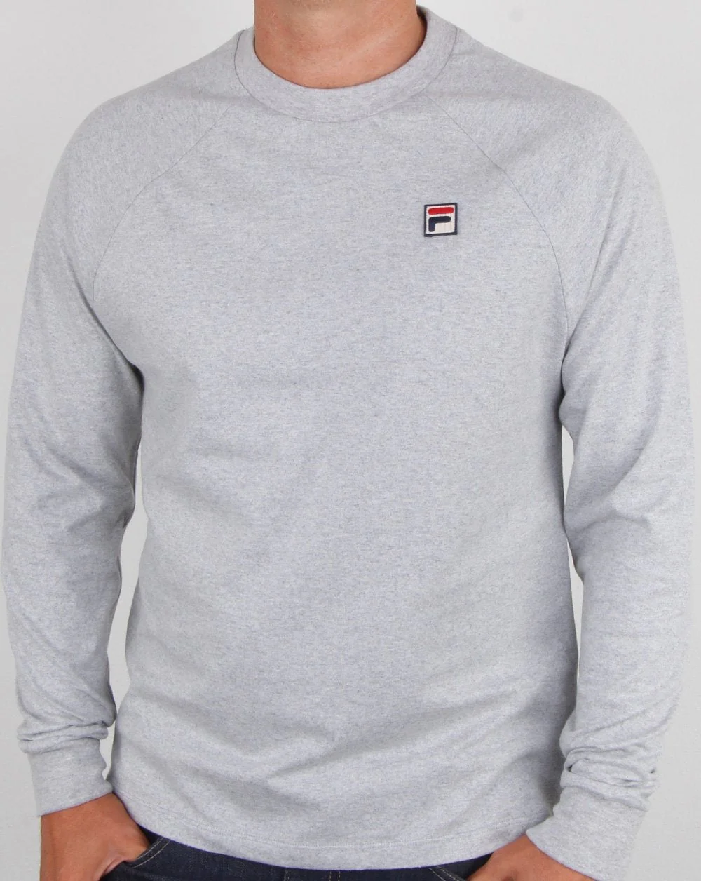 Fila Vintage Long Sleeve T Shirt Light Grey Marl