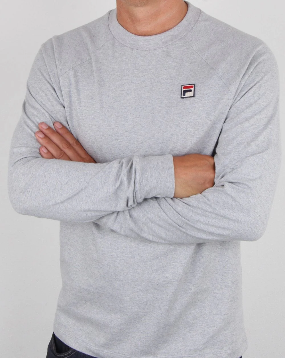 Fila Vintage Long Sleeve T Shirt Light Grey Marl - Image 3