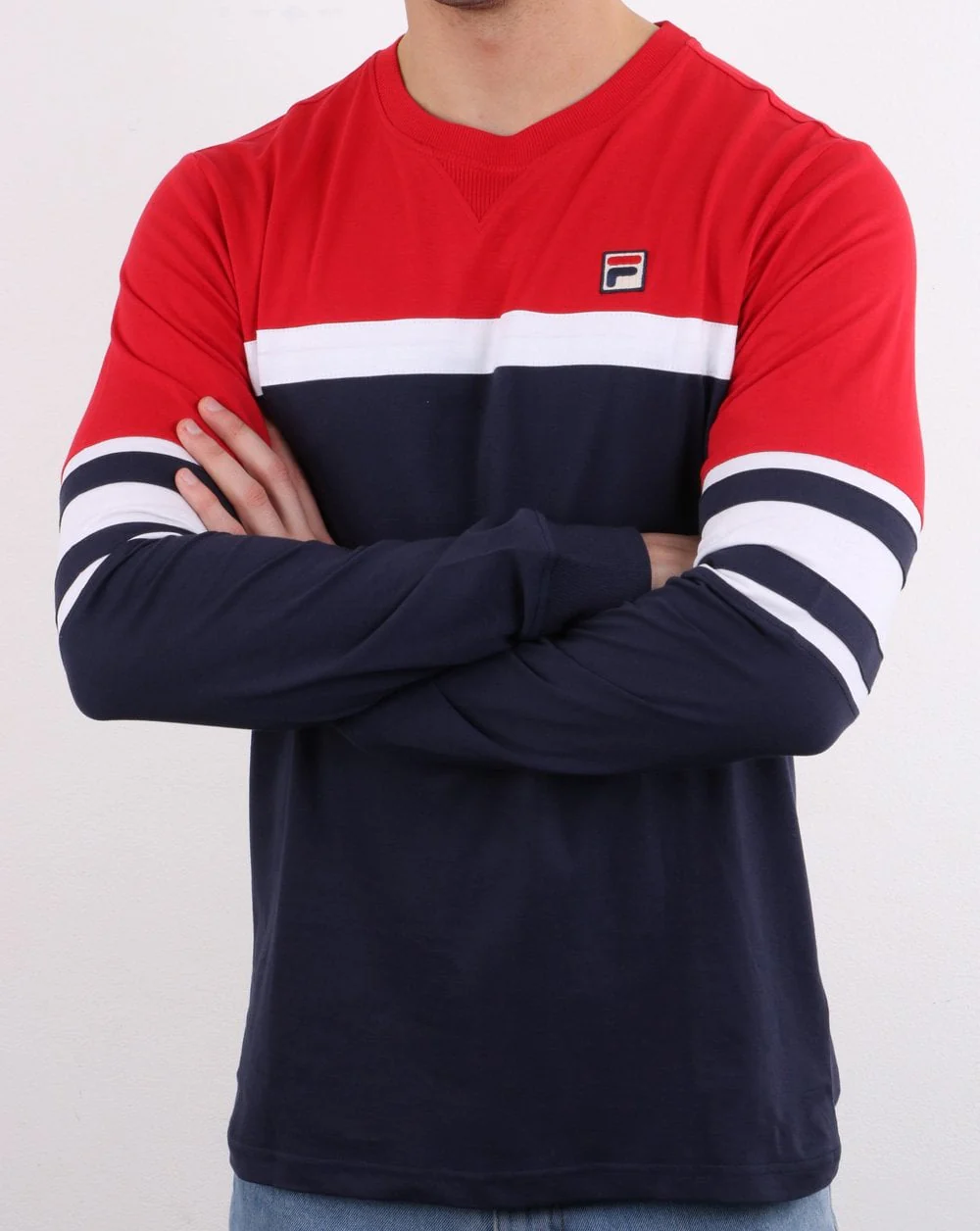 Fila Vintage Long Sleeved T Shirt Navy/Red/White - Image 2