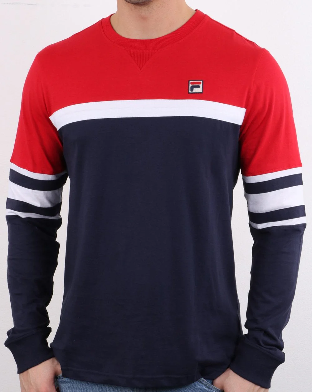 Fila Vintage Long Sleeved T Shirt Navy/Red/White - Image 3