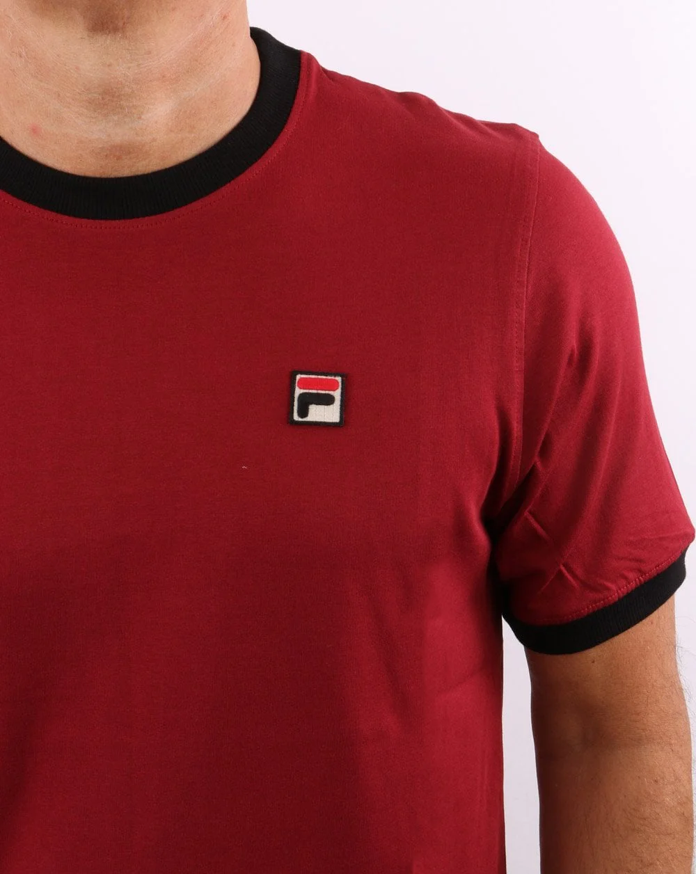 Fila Vintage Marconi T Shirt Deep Red/Black - Image 2