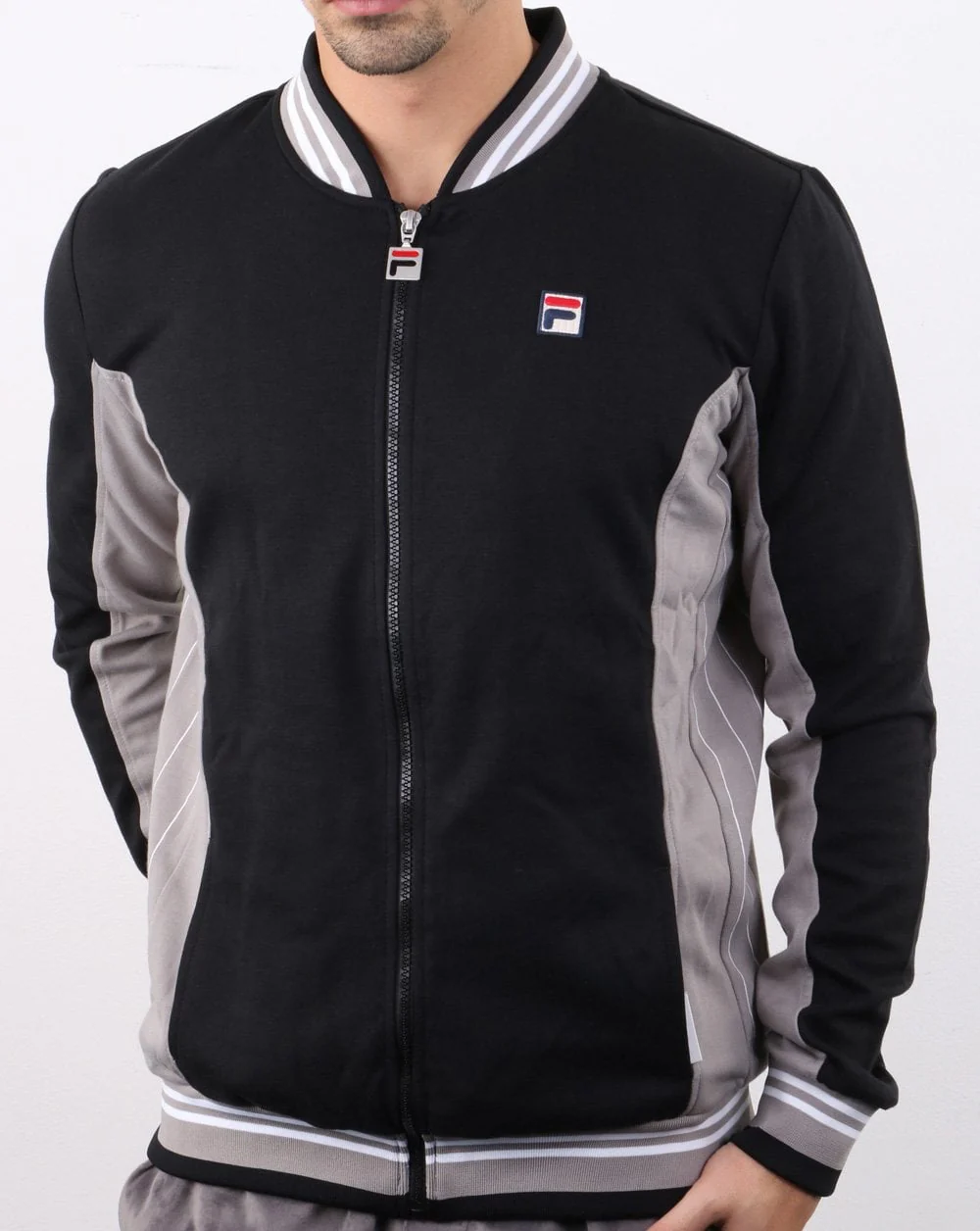 Fila Vintage Mk1 Settanta Track Top Black/Frost Grey/White - Image 2