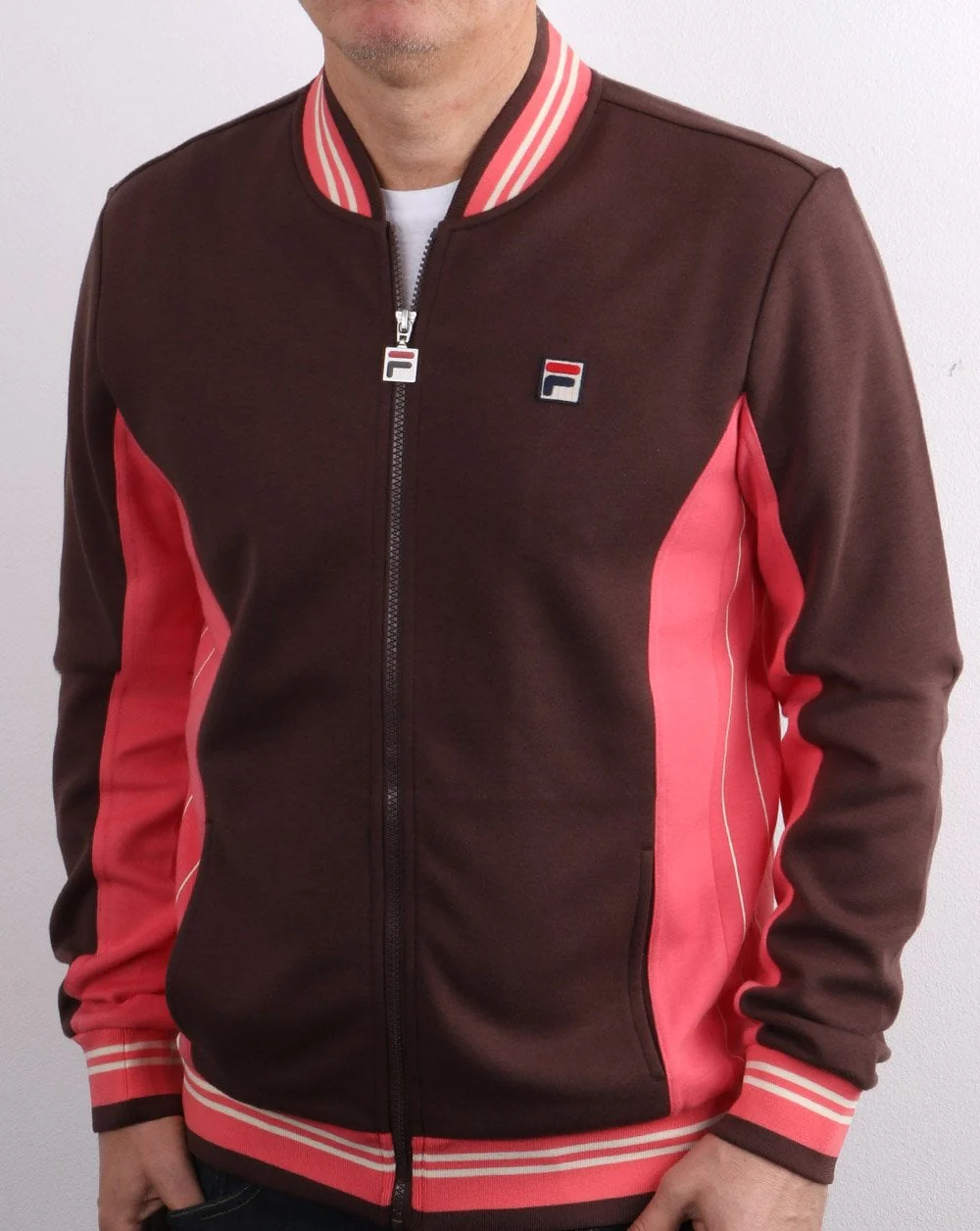Fila Vintage Mk1 Settanta Track Top Chocolate/Pink - Image 3