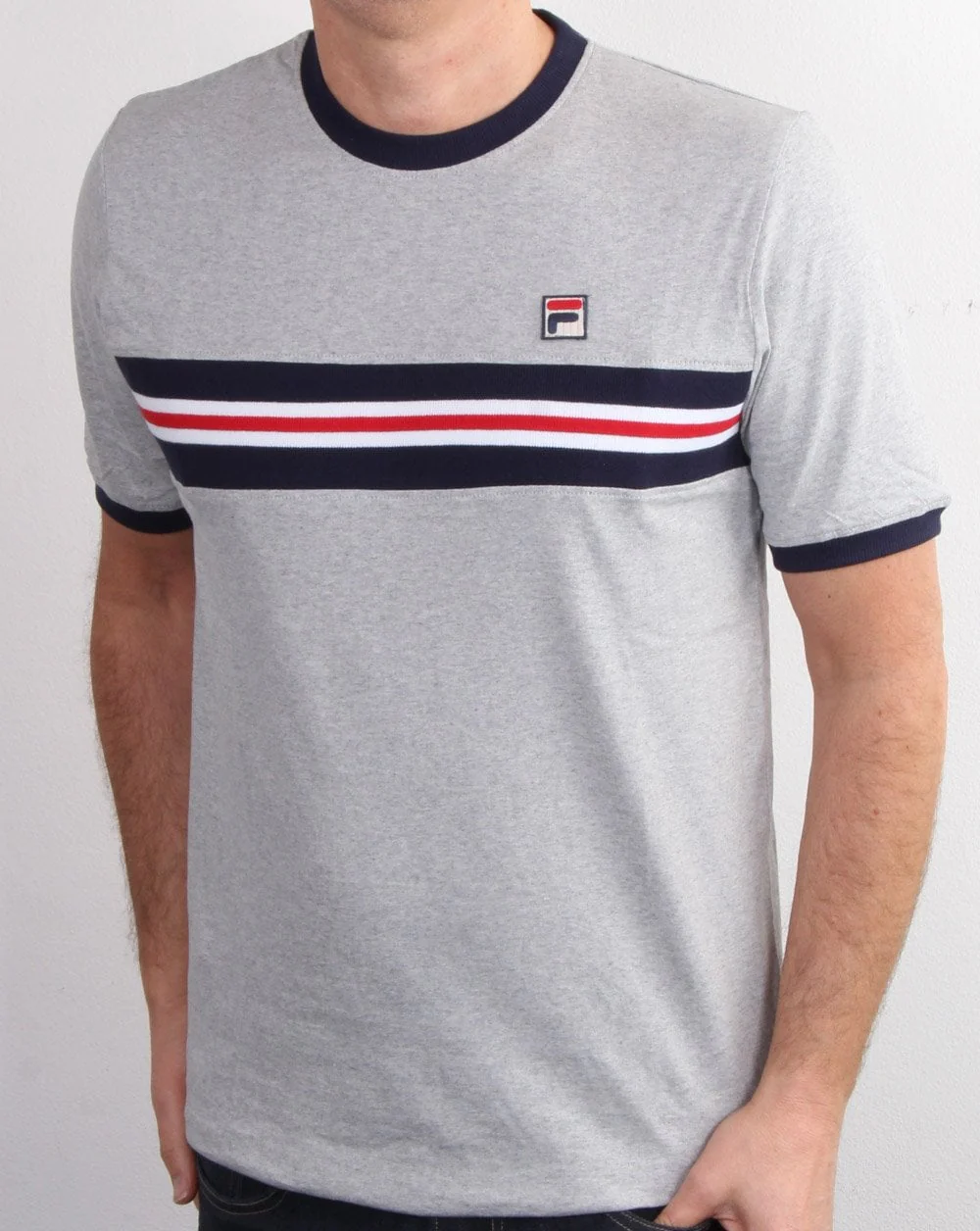 Fila Vintage Multi Stripe T Shirt Grey Marl - Image 2
