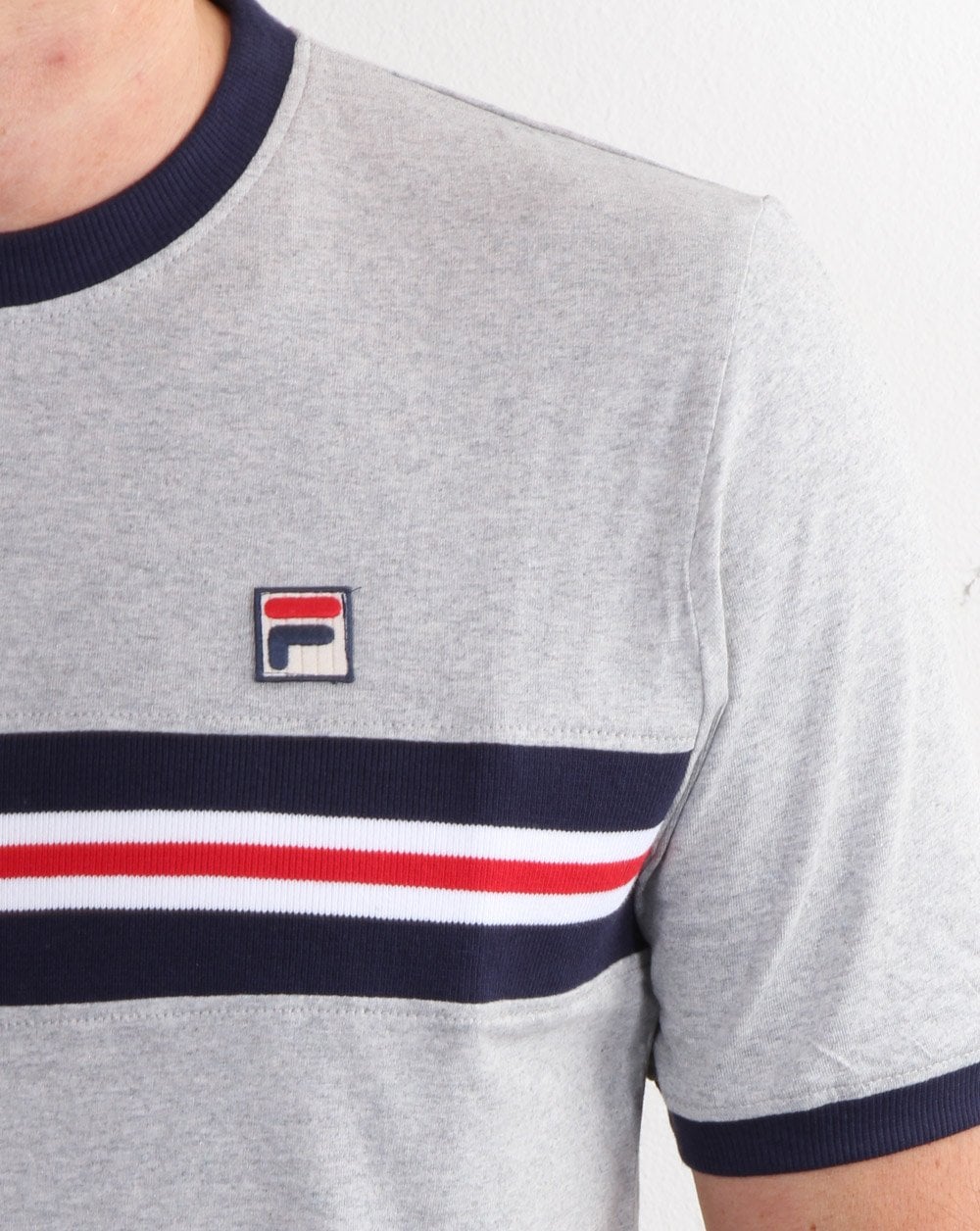 Fila Vintage Multi Stripe T Shirt Grey Marl - Image 3