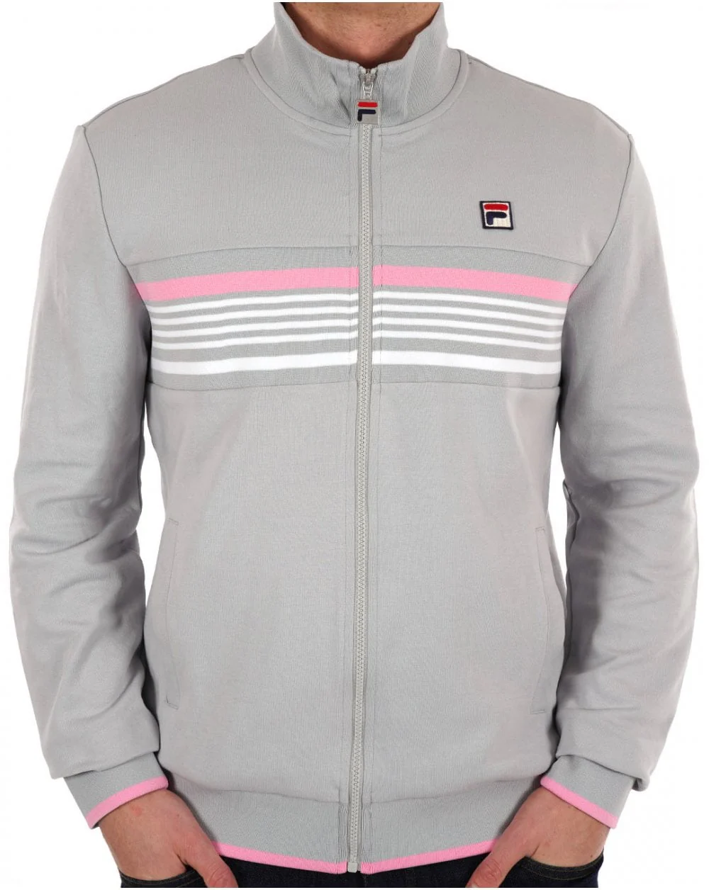 Fila Vintage Multi Stripe Track Top Grey - Pink - Image 2