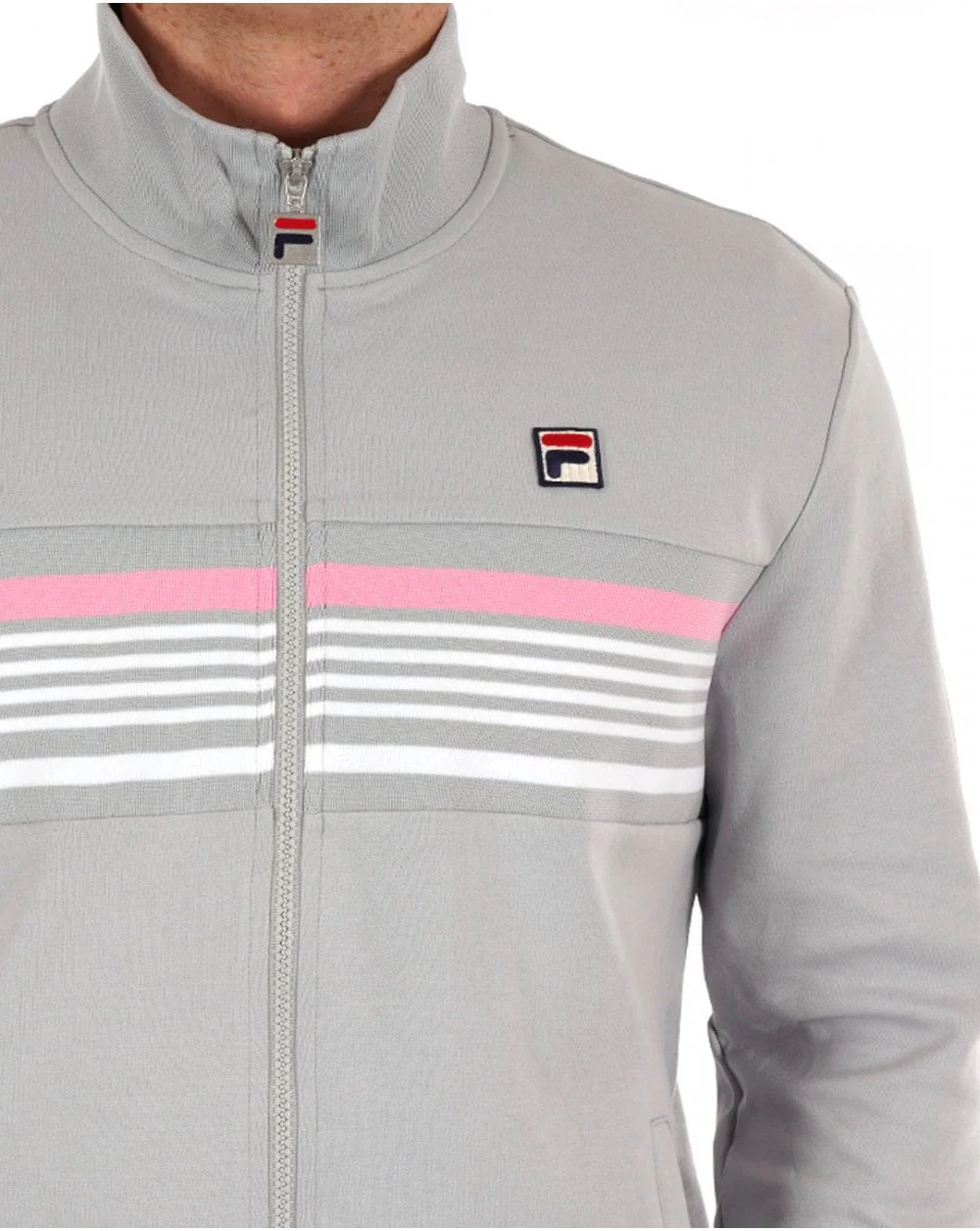 Fila Vintage Multi Stripe Track Top Grey - Pink - Image 3