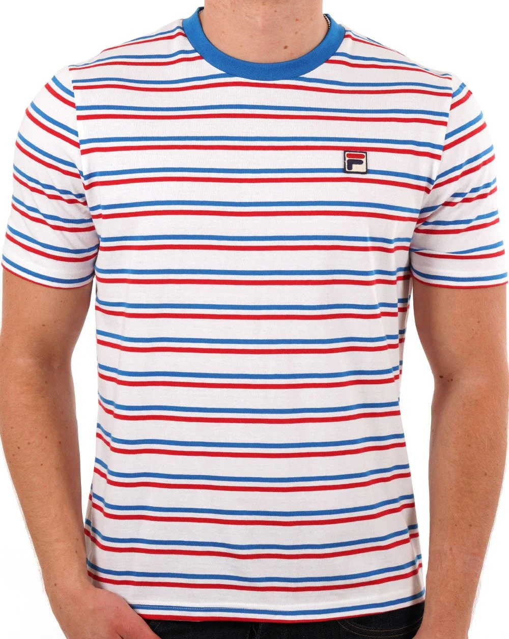 Fila Vintage Multi Striped T Shirt White Blue Red