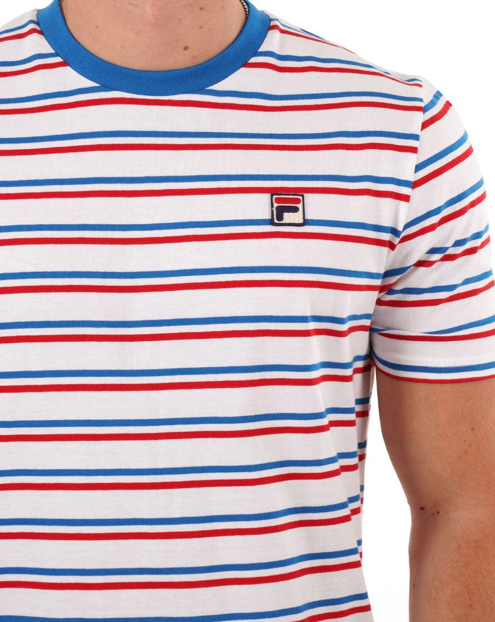 Fila Vintage Multi Striped T Shirt White Blue Red - Image 2