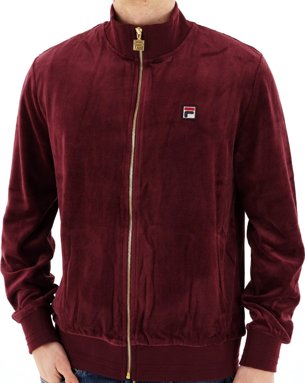 Fila Vintage Nero Velour Track Top Burgundy - Image 3