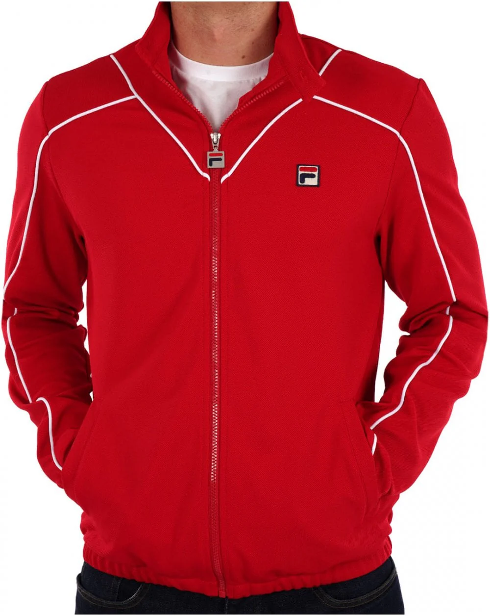 Fila Vintage Noble Track Top Red White - Image 3